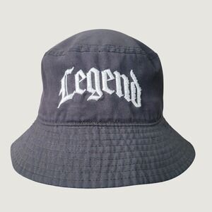 Legend Embroidered Bucket Hat Charcoal Grey Black Gothic Streetwear Sun Cap